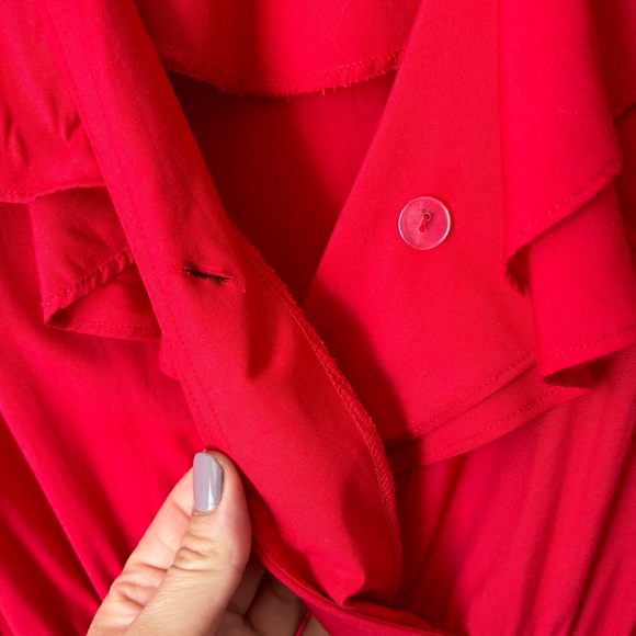 Vintage Caroline Wells Red Ruffle V-neck Dress - Picture 9 of 11